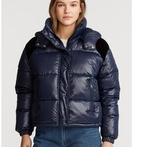 Orso Levi Shiny Colorblock Hooded Puffer Jacket